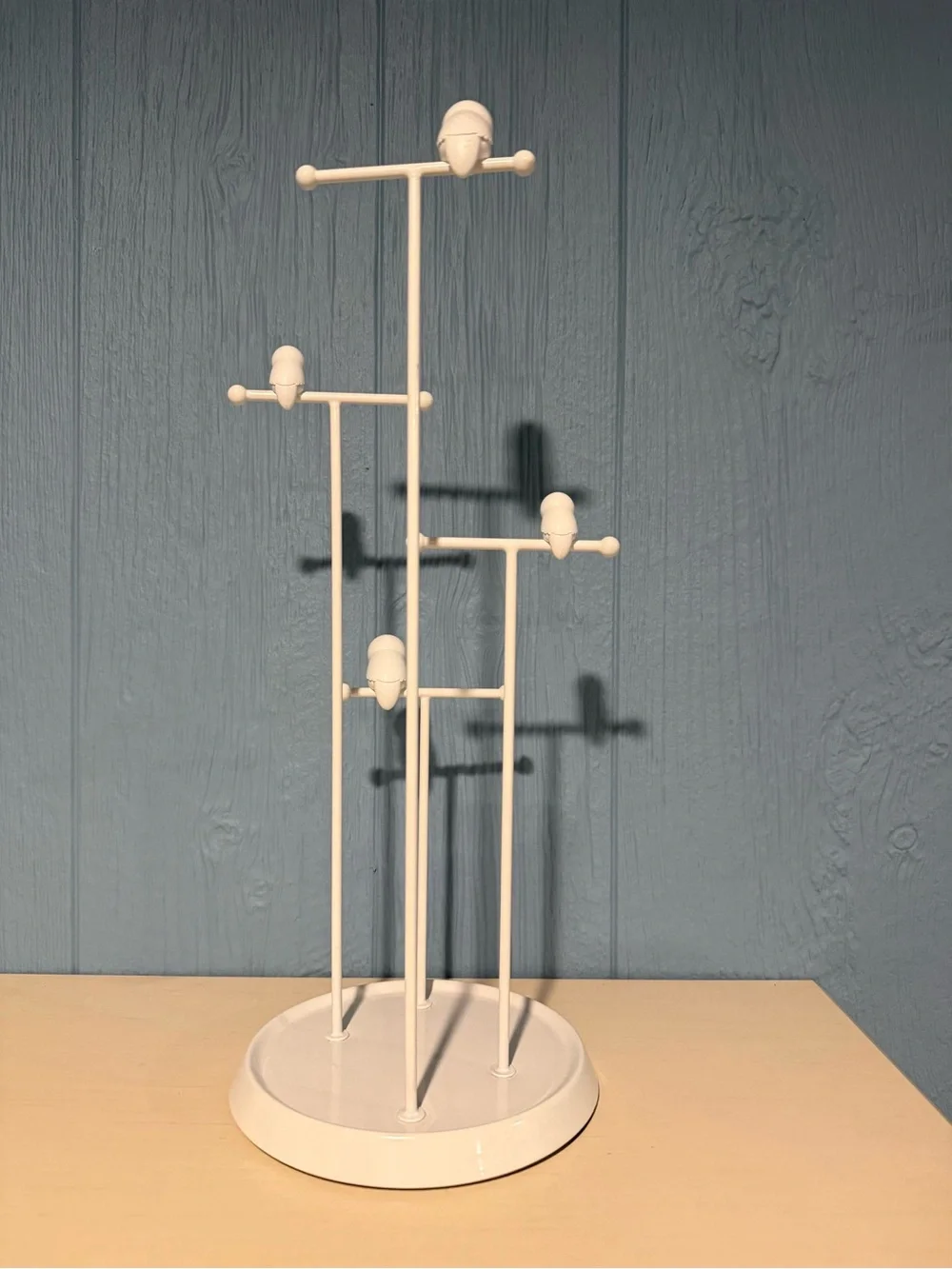 Vintage White Metal Owl Themed Jewelry Tree Stand